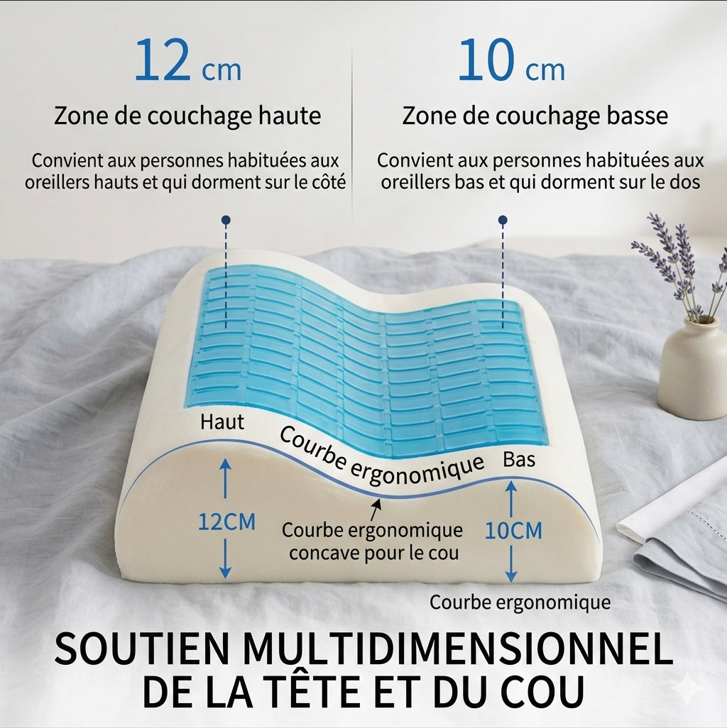 L’Expert Sommeil : Oreiller Ergonomique Cryo-Gel & Mousse à Mémoire Premium
